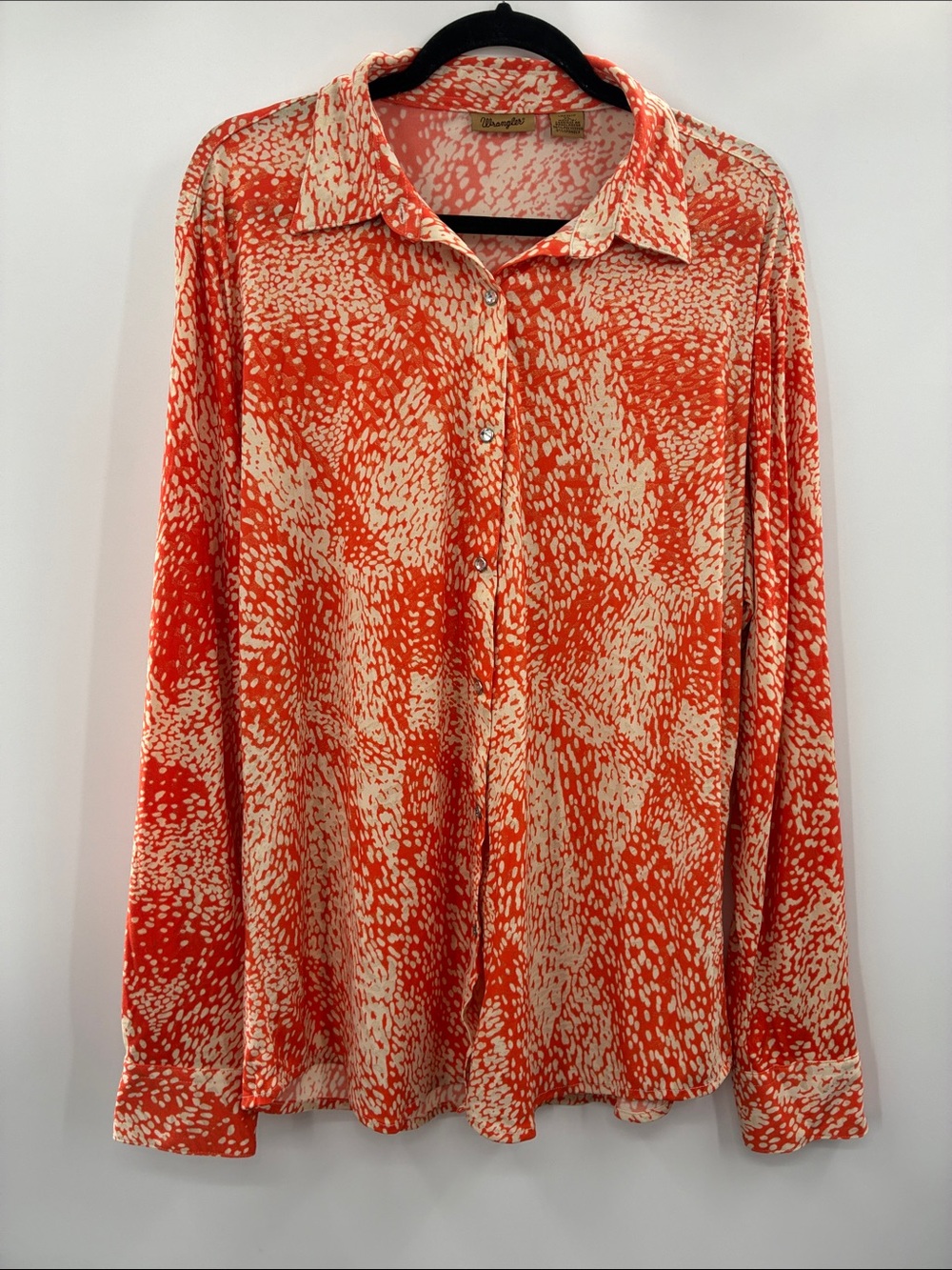 Wrangler Orange and Cream Abstract Button-Down Shirt Size:XL